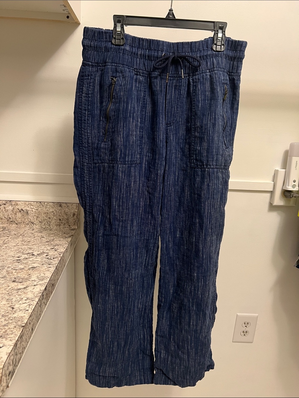 Athleta Linen Navy Blue Drawstring Wide-Leg Trousers